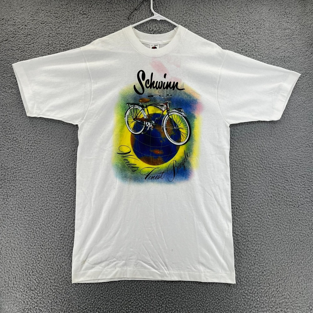 Vintage 90s Schwinn Worlds Finest Bicycle Promo T Shirt Adult Large White READ